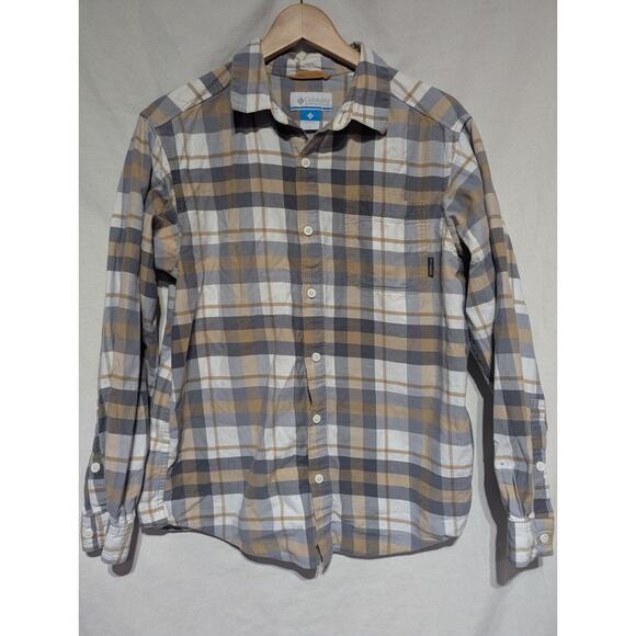 Columbia Other - Columbia Men's Plaid Button Up Long Sleeve Size Medium Beige Gray Outdoors